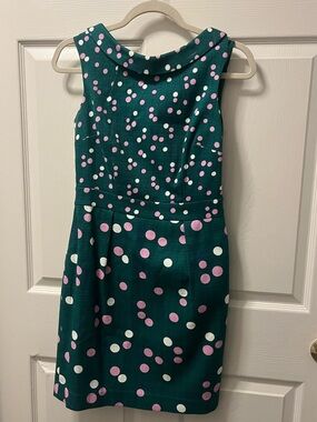 Boden Sleeveless Martha Green Polka Dot Shift Dress with Pink & White Dots6P